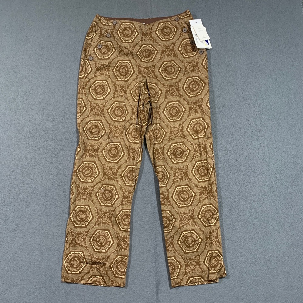 Liz Claiborne Lizsport Michaela Brown Geometric Cotton Pants‎ Womens 8 NWT